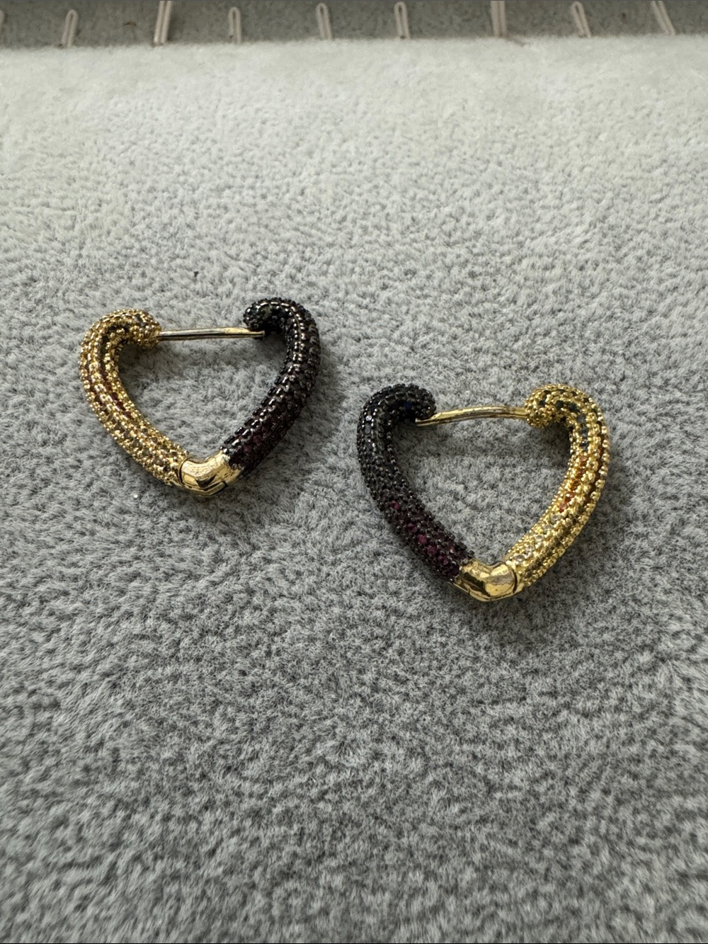 Two-Tone Gold and Black Heart Hoop Earrings - Women's Jewelry